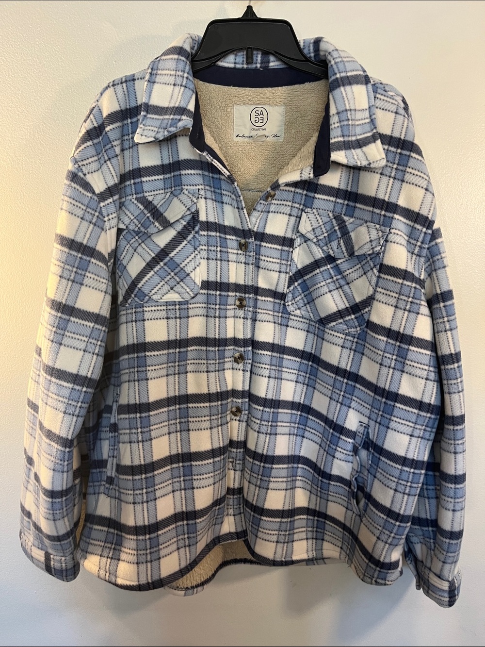 Sage Blue and White Plaid Teddy Jacket